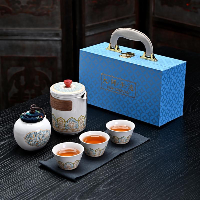 Tea set, Dehua Guyun ceramics, a complete set of high-end light luxury teapot, tea cup gift box, gift accompaniment