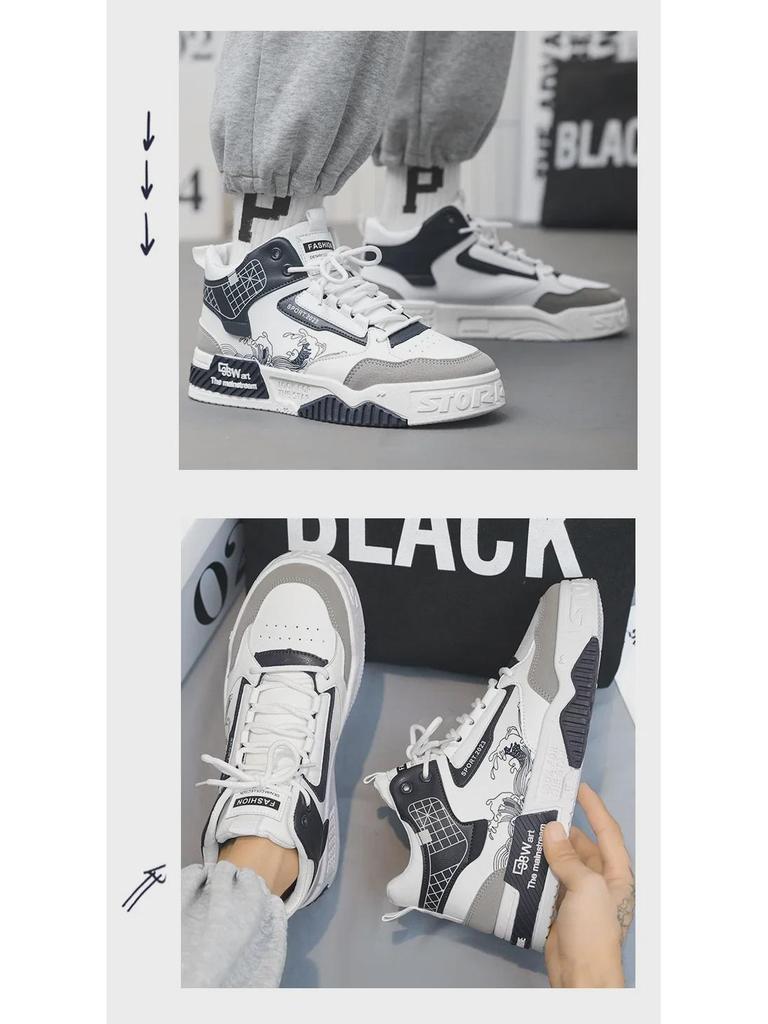 National Tide Men's White High-Top Sneakers: Spring, Summer, and Autumn Height-Boosting Casual Sports Shoes.