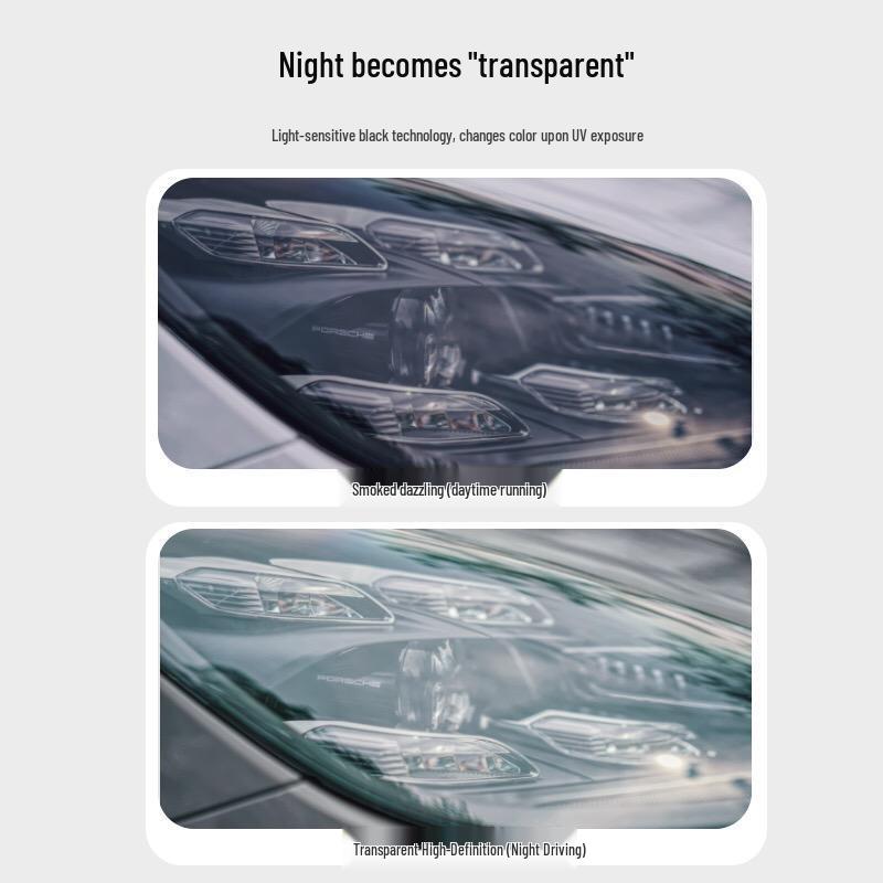 Fits Porsche Headlights & Taillights: Smoked, Light-Controlled, Photosensitive Color-Changing Film 1:1 Cut for All Series Models