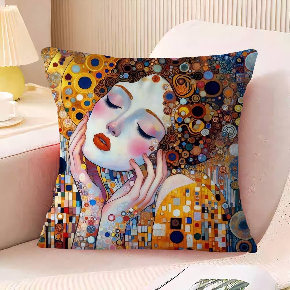 Gustav Klimt The Kis Cover With Short Plush Print For Living Room Sofa Decoration Cushion Cover Pillow Covers
