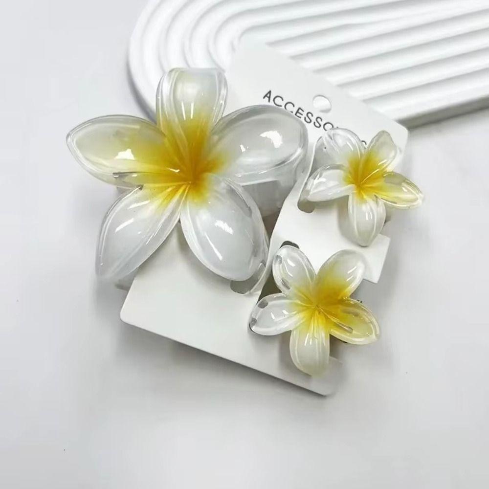 3Pcs/Set Hawaiian Flower Colroful Gradient Hair Claws Ponytail Cip Plumeria Flower Shark Clip Barrettes Hairpins For Women Girl