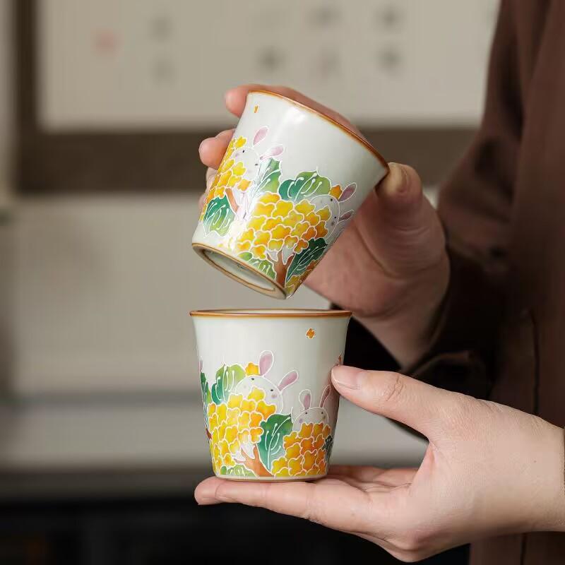 Ru Kiln Silver Shadow Jade Rabbit Instant Cup Ceramic Tea Cup Home Office Tea Cup Kung Fu Tea Set With Gift Box