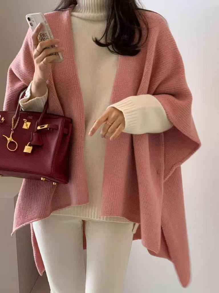 Women's Chic Layered Knitwear: Autumn and Winter Loose Shawl Sweater Coat
