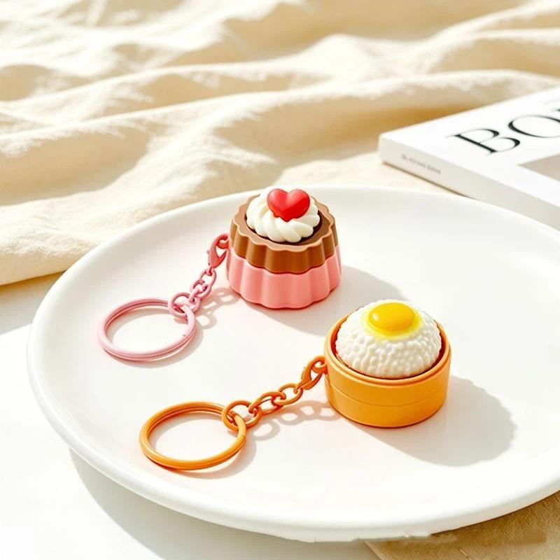 Food Shaped Anti Anxiety Stress Relief Keychain Realistic Creative Soft Squeeze Toy Key Ring for Kids Gift