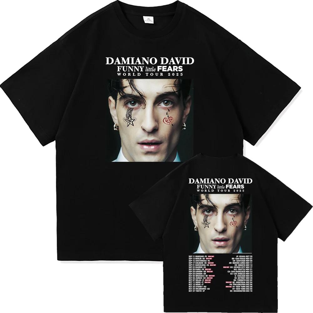 Heißer Verkauf Damiano David Lustige Kleine Ängste Welttournee Poster Grafikdruck T-Shirt Herren Damen Streetwear Harajuku Hip Hop Locker Lässig Übergroßes Oberteil