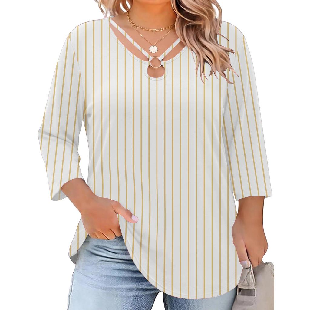 Women's Plus Size Floral Print Three-Quarter Sleeve Top, Casual Blouse, Loose Fit Tunic for Spring Summer, Daily Wear, Work, and Going Out