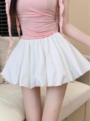 Weißer Würziger Kleiner High-Waist A-Linien Flauschiger Rock - Anti-Exposure Kurzer Rock für Damen, Frühling/Sommer