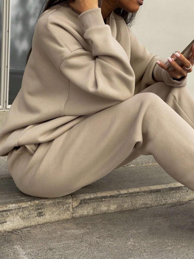 Herbst & Winter 2025 Mode Revers mit Reißverschluss Einfarbig Lässiger Zweiteiler