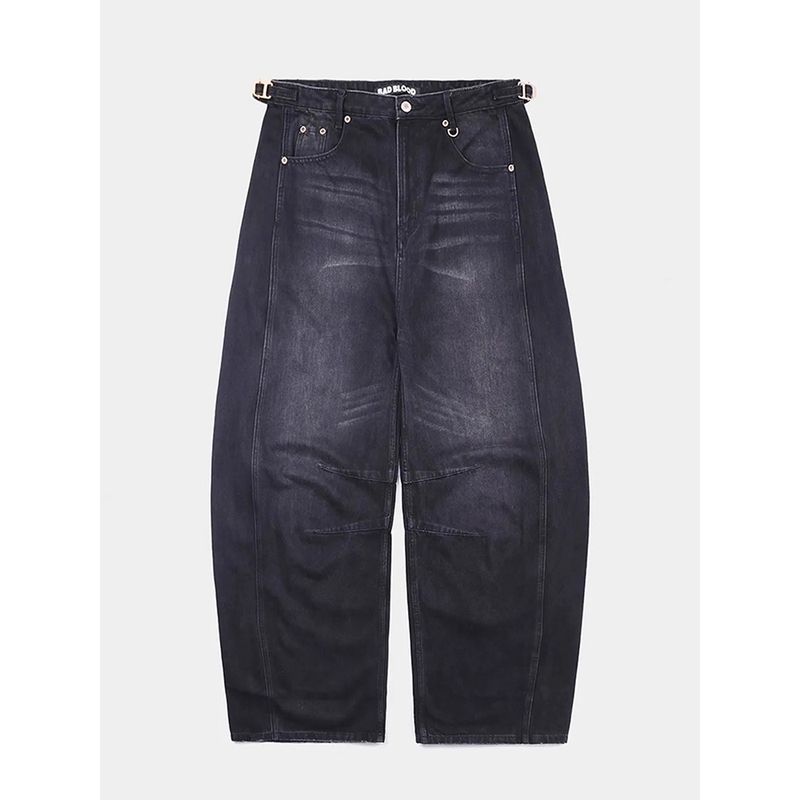 

Южная Корея Badblood Американский винтаж Гяру Джинсы Женские Свободные Стройнящие Прямые Широкие Брюки Нишевые Брюки Мода Black M