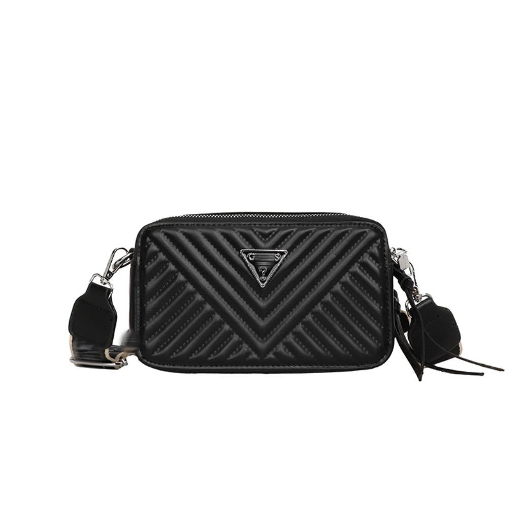 Trendy Solid Color Camera Bag with Diamond Lattice, Wide Strap & Letter Design - Women's Crossbody & Single Shoulder