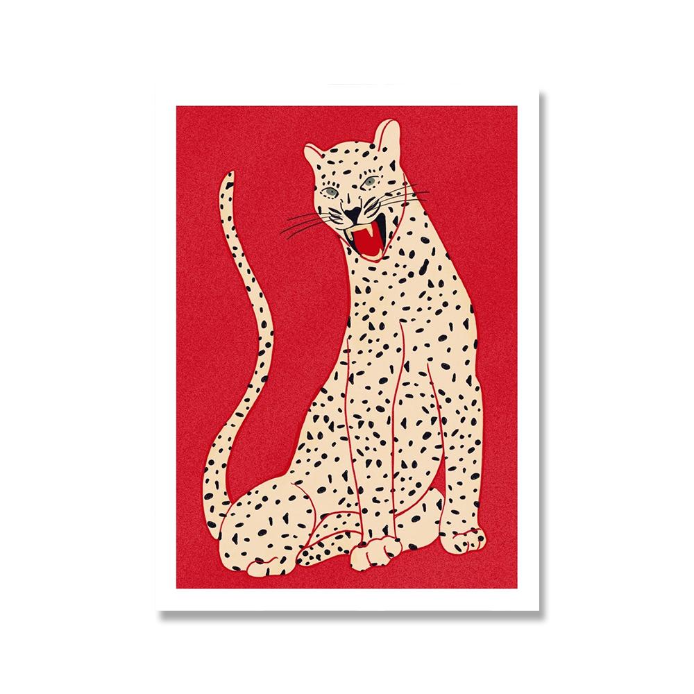 Nordic Abstract Animal Poster Red Pink Green Tiger Doesnt Lose Sleep Canvas Painting Wall Art Prints Picture Bed Room Home Decor