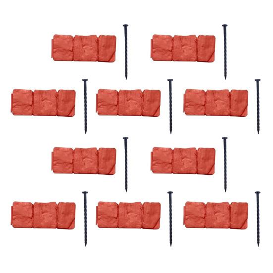 Imitation Stone Garden Fence Garden Landscaping Edging Border Panel Decorative Plastic Retaining Border with Stake for Flower Bed Path Lawn Outdoor
