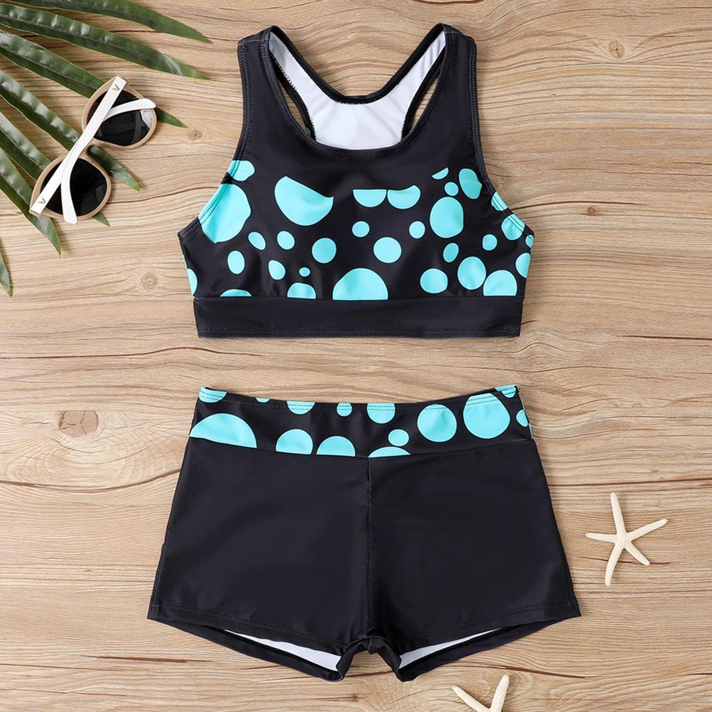 Two Piece Women Swimsuit Tankini Top with Padded Cups Wireless Support Swim Shorts Set Printed Design Comfortable Fit