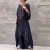Women Chiffon Top Pants Set Spring Summer Casual Two Piece Crew Neck Top Wide Leg Pant Flowy Wedding Guest Outfit