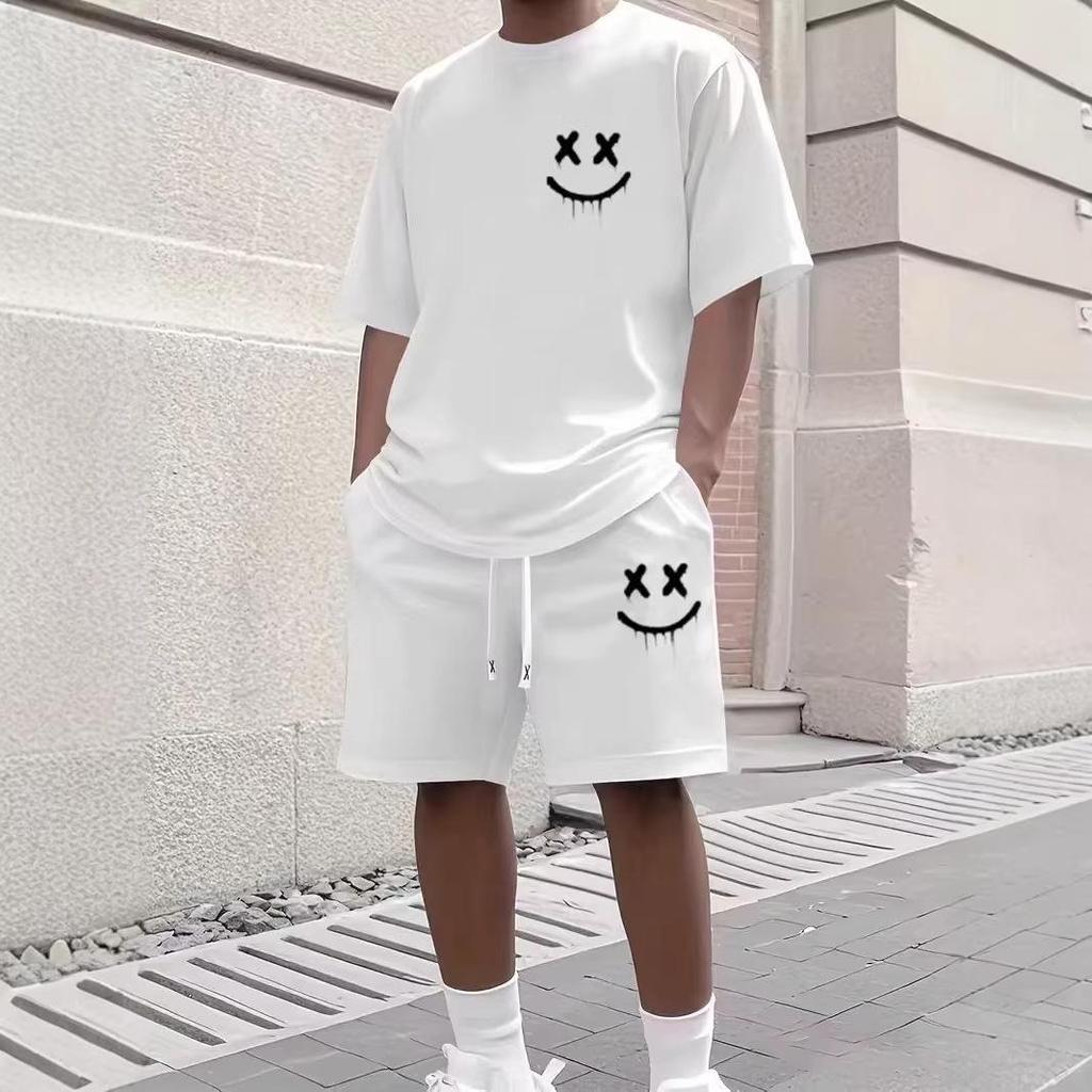 Smiley Face Print Two-Piece Set: 2026 Short-Sleeved T-Shirt & Shorts - Casual Sportswear in Stock