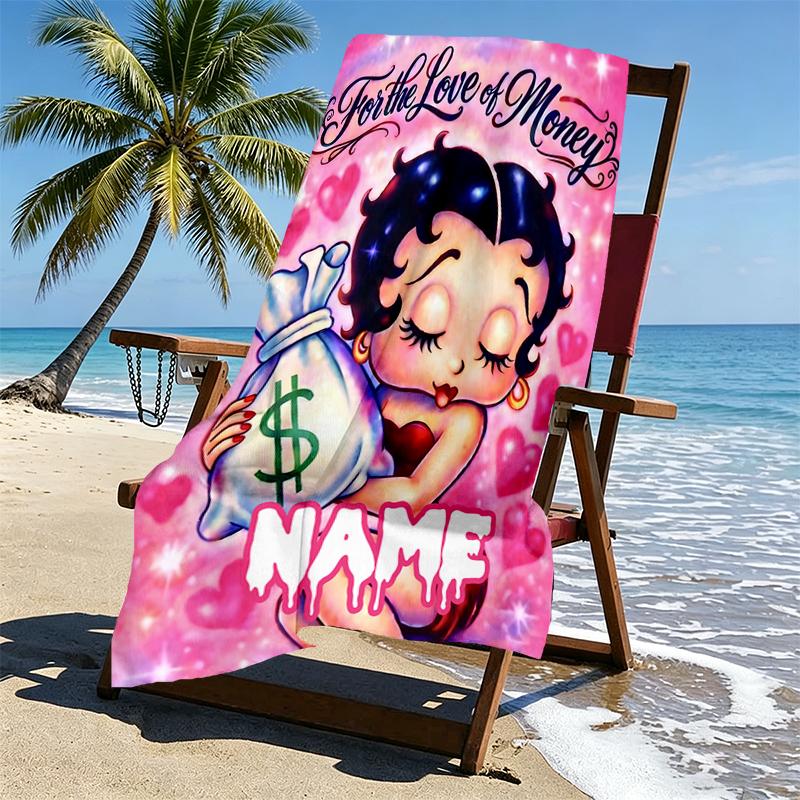 Custom Name Personalized Betty Boop Print Beach Towel, for Trip Camping Beach Party Home Decor, Birthday Gift for Family & Friends
