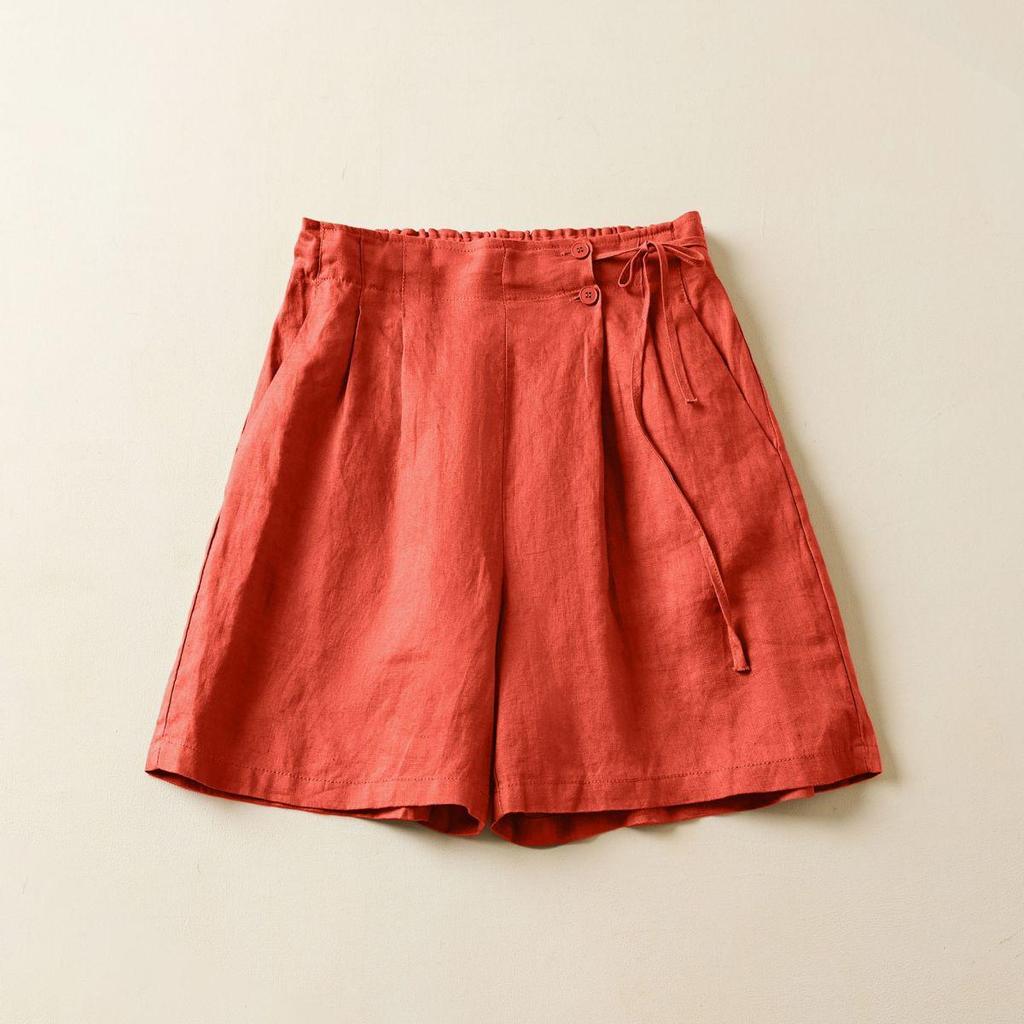 Plus Size Retro Solid Color Cotton Wide Leg Capris - Casual Linen Shorts for Women