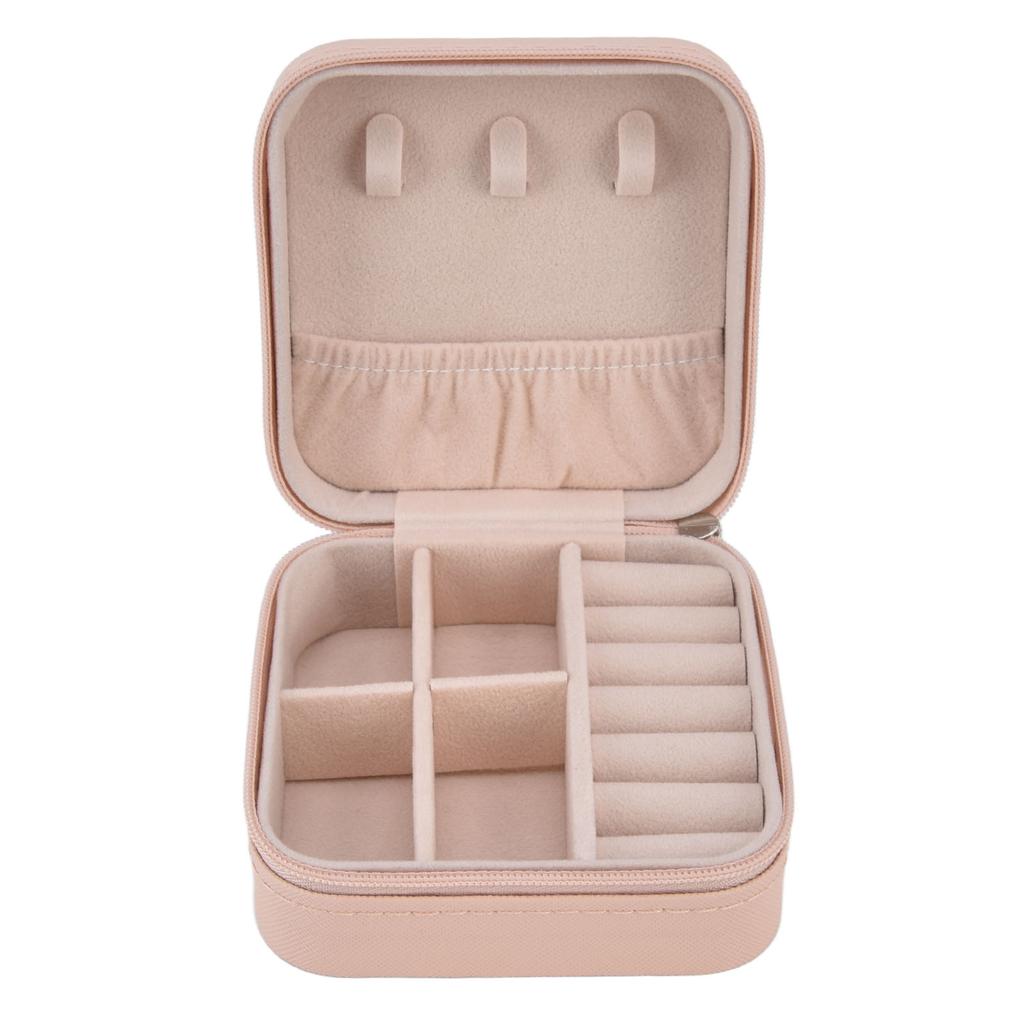 Portable Jewelry Case with Zipper 4 Grids Large Capacity Partition Storage Soft Lining Mini Jewelry Storage Box for