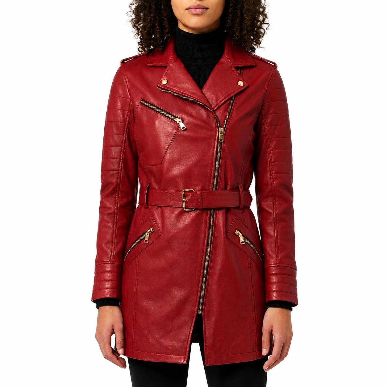 Handmade Real Lambskin Leather Belted Casual