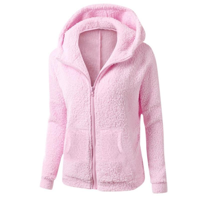 Loose Hooded Plush Zipper Solid Color Sweater Jacket Top