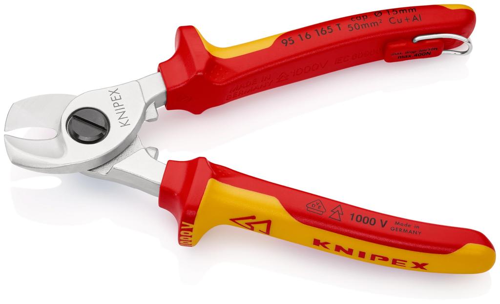 KNIPEX Cable Cutter Insulated Cable Cutter with Drop Protection 9516-165TBK, (Black) 9516-165TBK