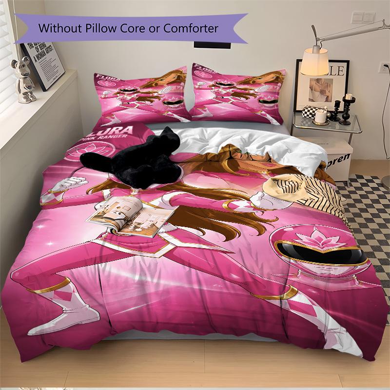 3pcs Pink Ranger Power Suit Bedding Set, Includes One Quilt Cover and Two Pillowcases, Bedroom and Guest Room Decoration. T72301115