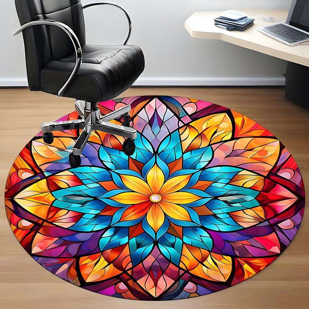 1pc Stained Glass Mandala Office Round Area Rug, Indoor Mat Suitable ForOffice, Under Office Chairs Bedroom Living Room Home Decor, Room Deco q127
