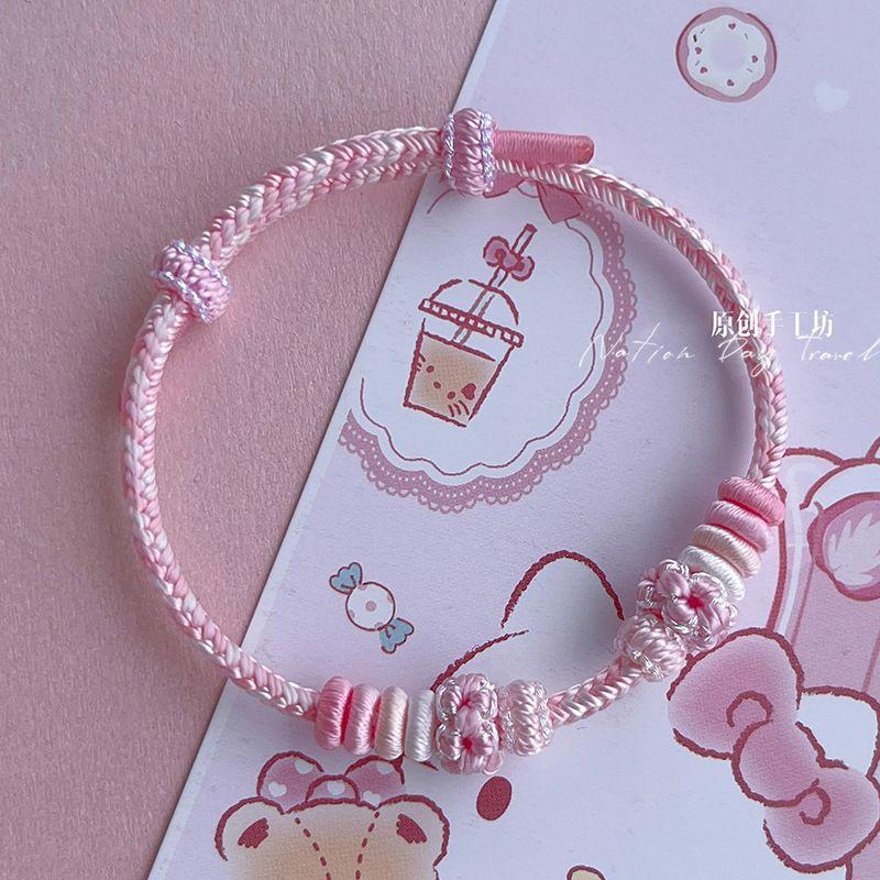 Hand-Woven Peach Blossom Carrying Strap Wearable Gold Lucky Beads Braided Rope Semi-Finished DIY Lucky Red Rope Bracelet for Women