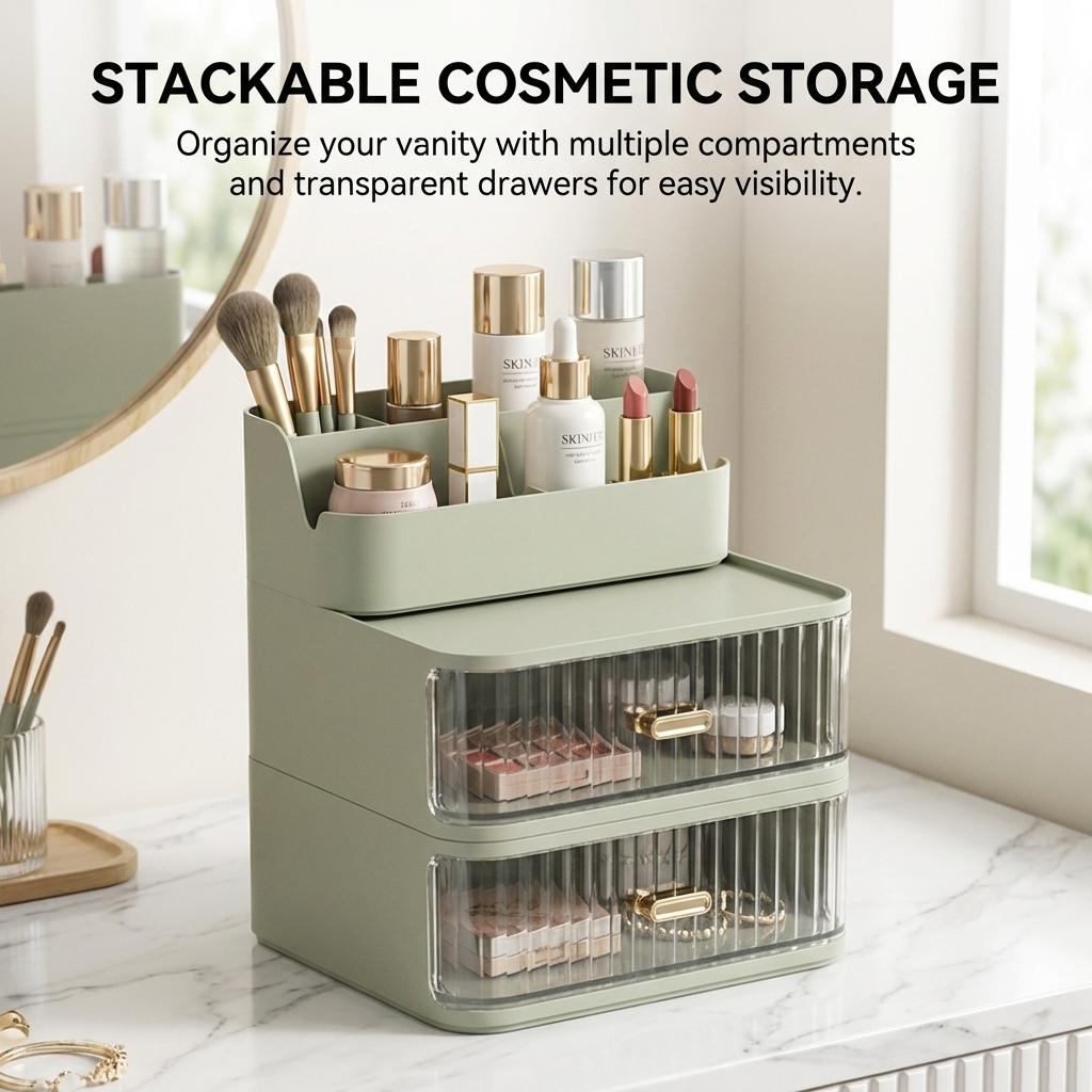 Drawer Style Stationery Cosmetic Organizer Plastic Storage Box For Office Dorm Desk