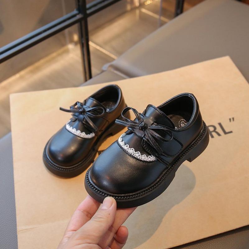 Kids Girls Soft Sole Black Casual Princess Leather Loafer Shoes