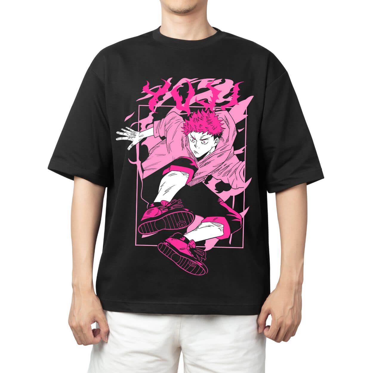 Jujutsu Kaisen Satoru Gojo Domain Expansion Pink Background Anime Print T Shirt Men 2026 Summer Casual Streetwear Oversized M