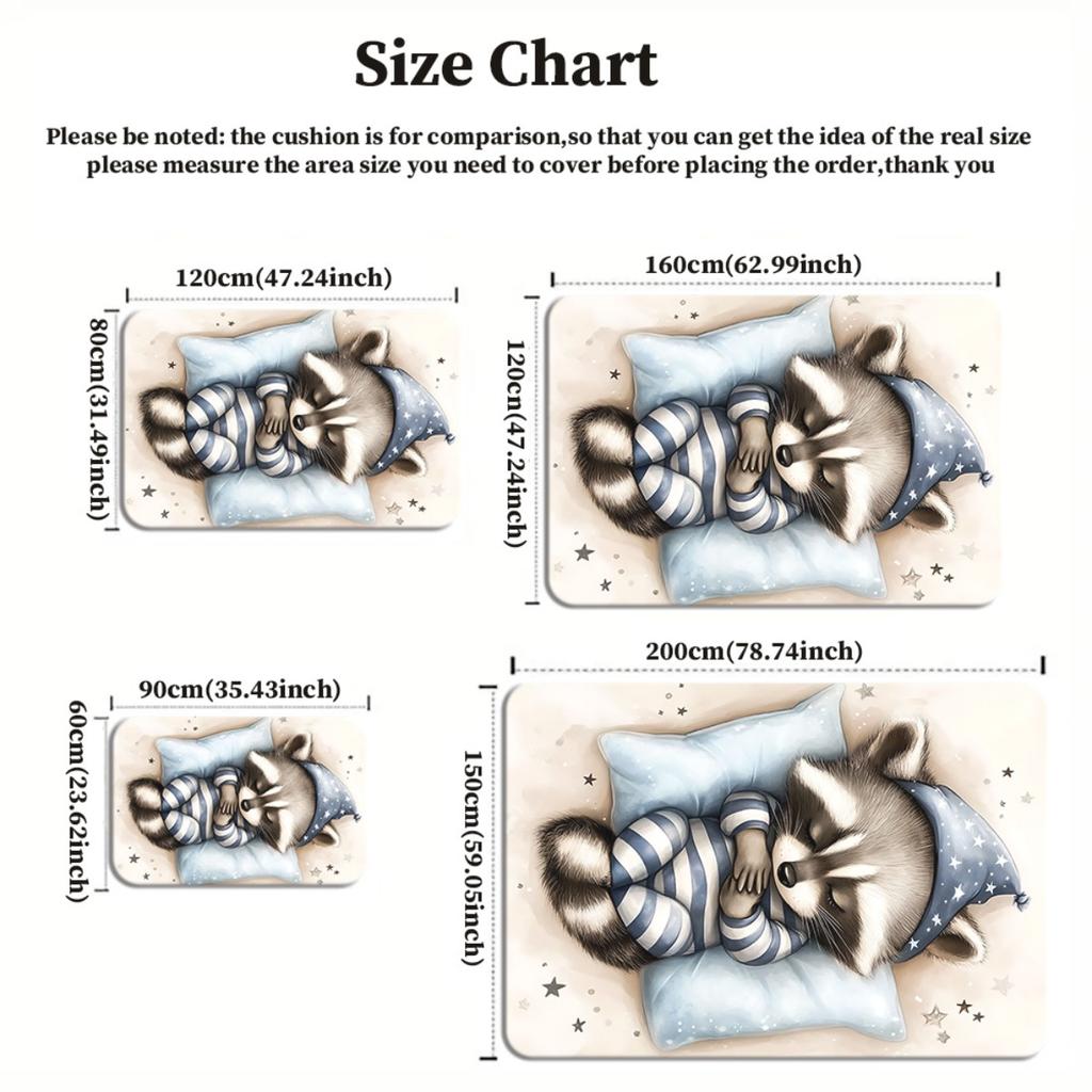 Sleeping Raccoon Inpajamas Rug Cute Animal Cartoon Carpet for Kidsroom Nursery Baby Play Mat Soft Plush Floor Covering Cozydecor
