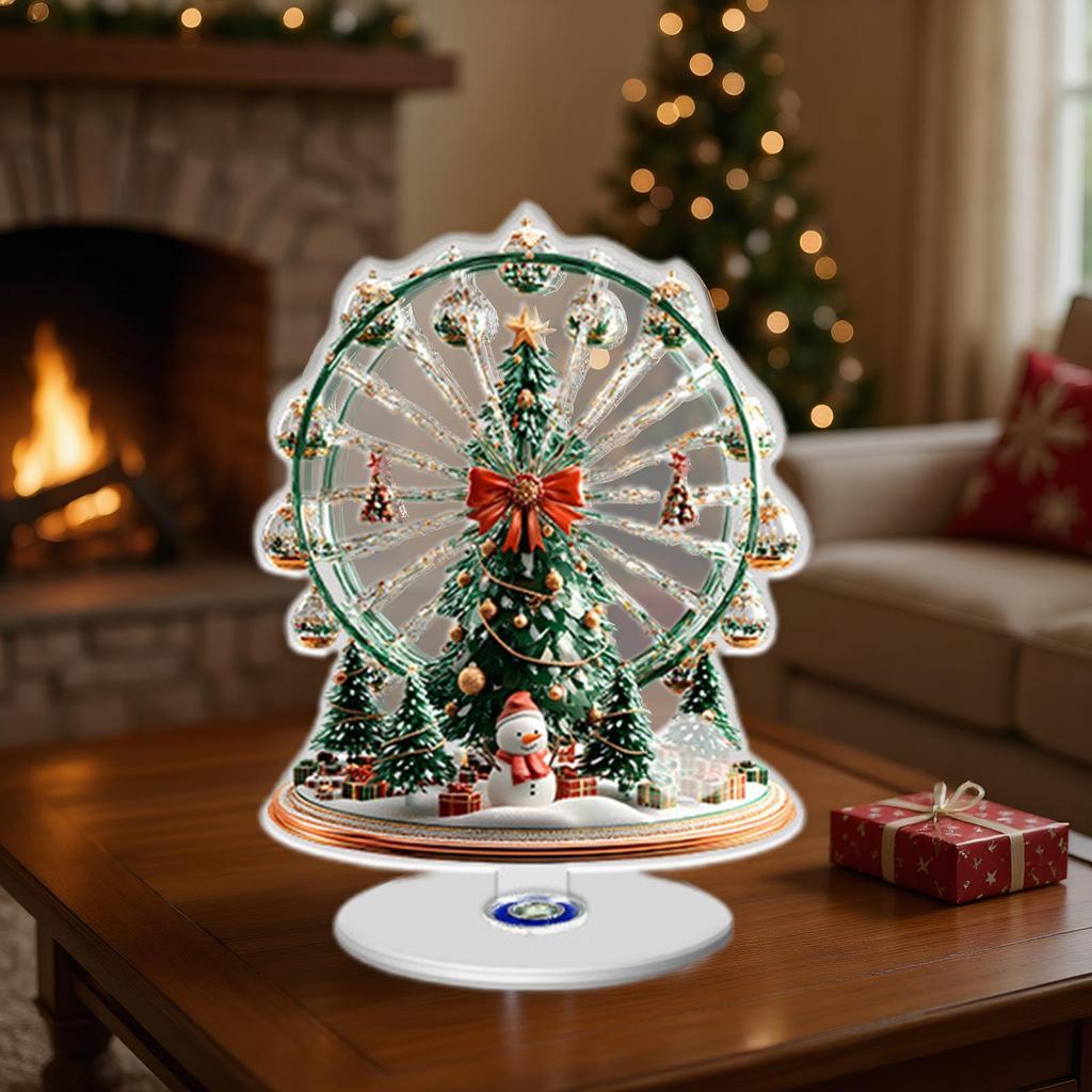 Christmas Table Decorations 2D Holiday Ferris Wheels Rotating Base Christmas Decorations Indoor With Tree Design For Tiered Tray