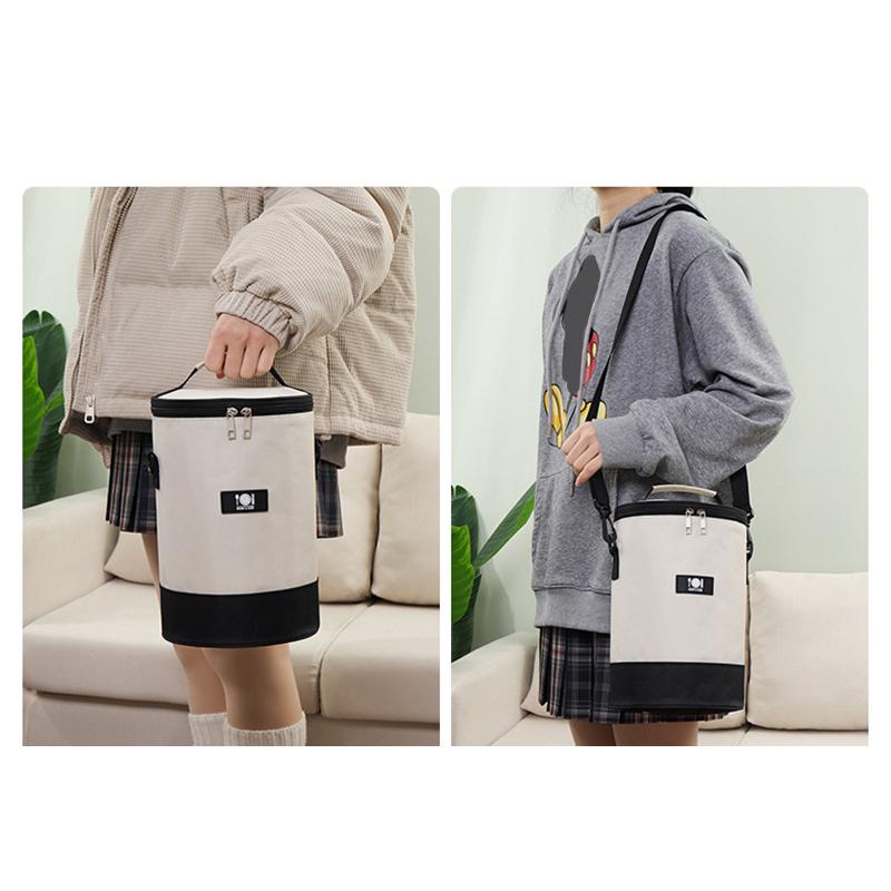 Portable Round Barrel Thermal Lunch Bags Hand-held Bags Student Office Insulated Cooler Box Food Container with Shoulder Strap
