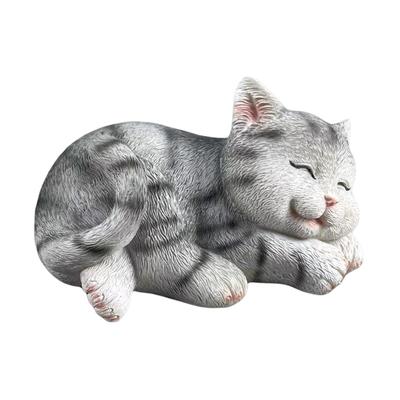 Cat Figurine Creative Art Crafts Small Desktop Ornament Garden Statue Yard Art Decor for Balcony Patio Table Porch Birthday Gift
