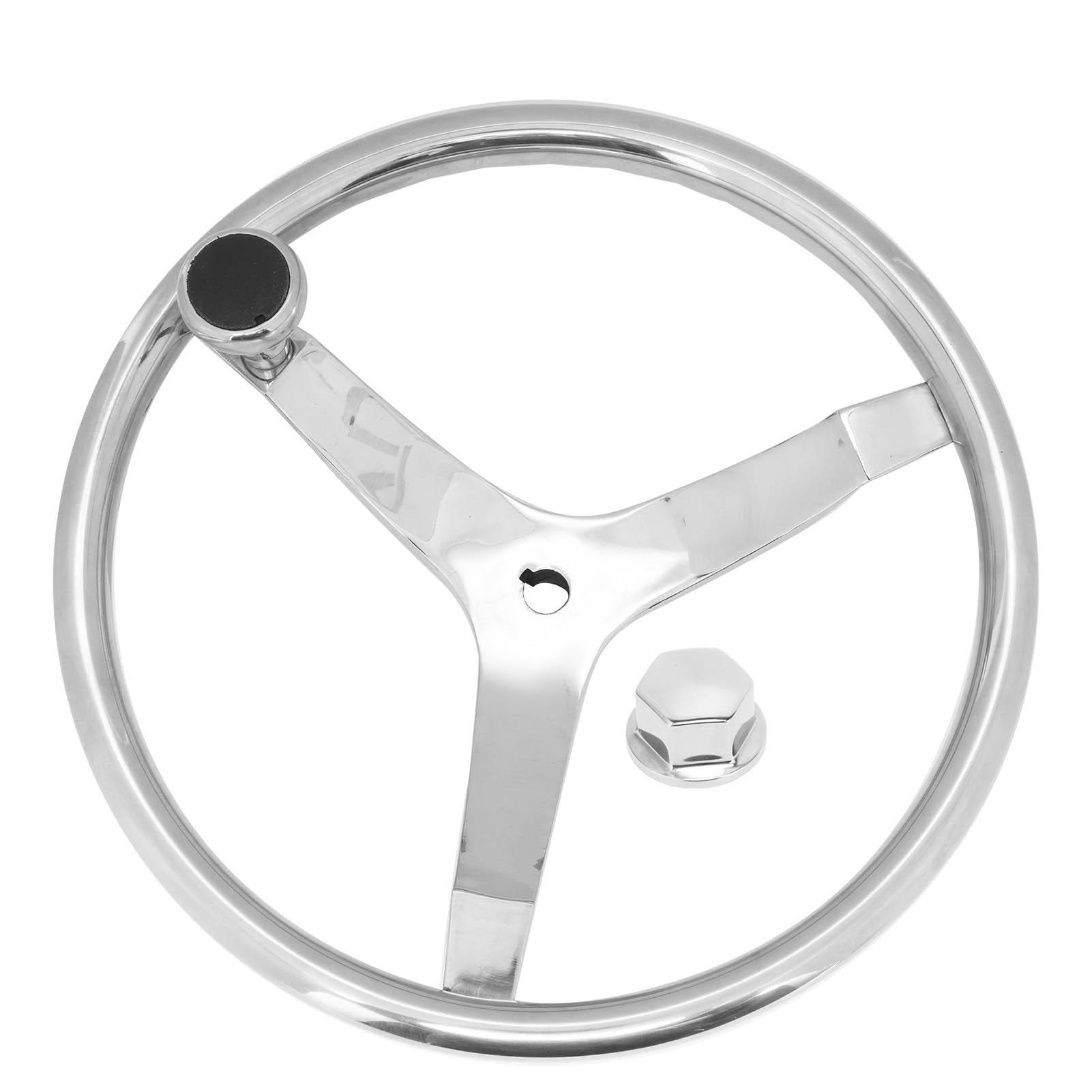 

13.5in 3 Spoke 316 Stainless Steel Steering Wheel with 5 8in ‑18 Nut Turning Knob for Yacht