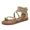 Augustine Flat Roman Sandals Women's 2025 New Summer Bohemian Bag Heel Hollow Woven Sandals