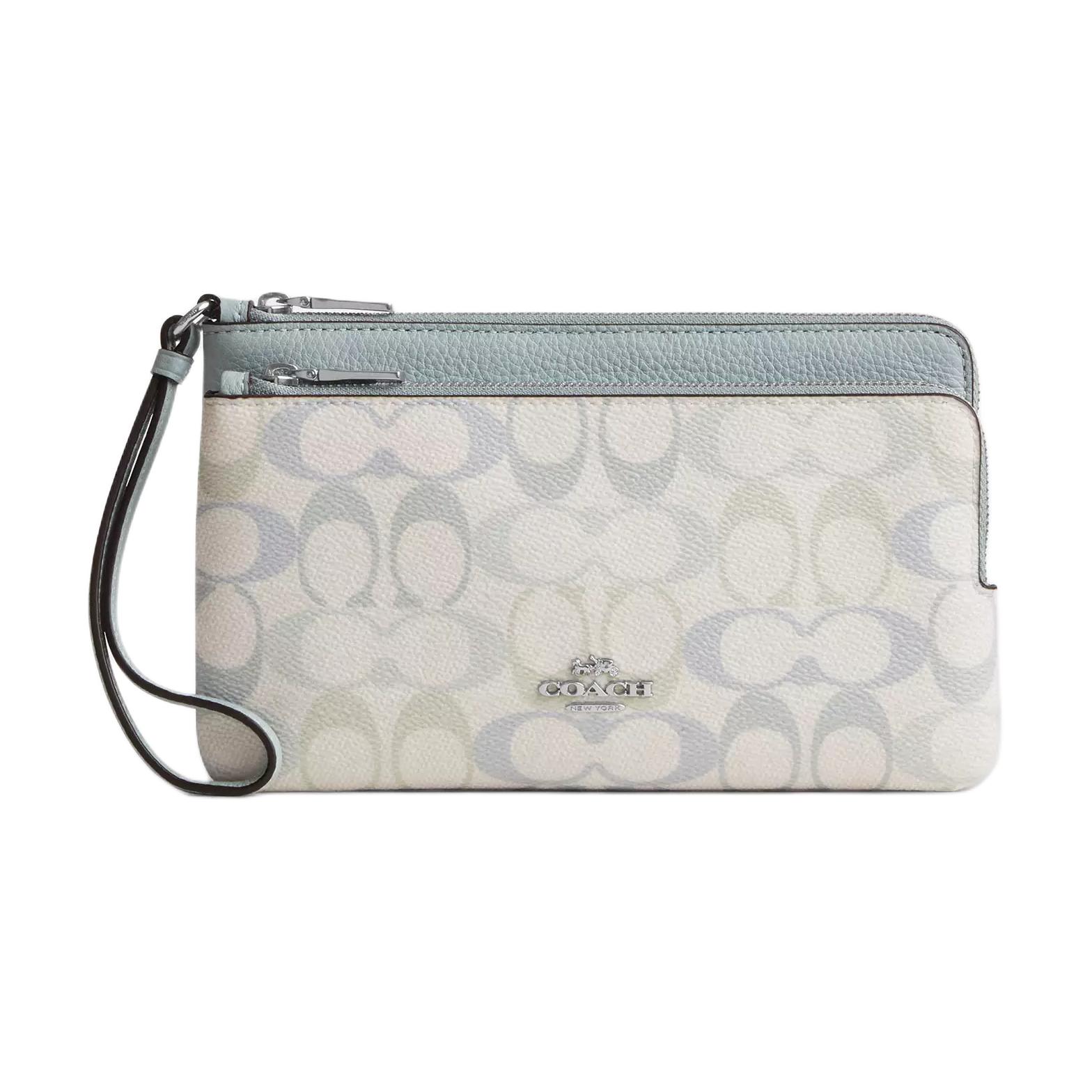Coach Double Zip Wallet With Brand Logo Women Wallet Silver CEF62-SVYUA Silver