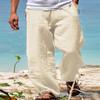 Men's Beach Pants Drawstring Elastic Waist Straight Solid Color Comfortable Casual Daily Resort Trousers