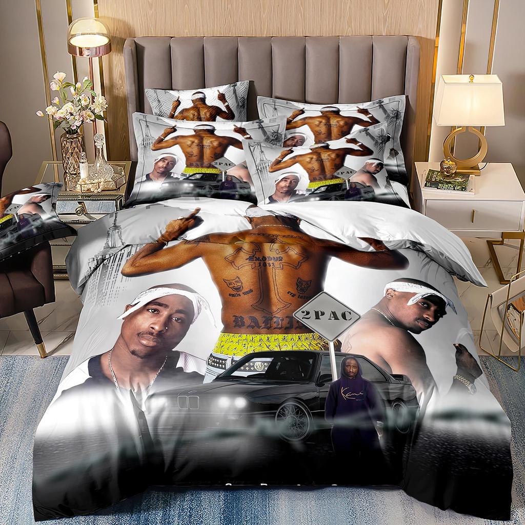 3pcs Rapper 2Pac-C T-Tupac Duvet Cover and Pillowcase, Double Bed Bedding Set, Bedroom Decor, Luxury Gift for Boys and Girls