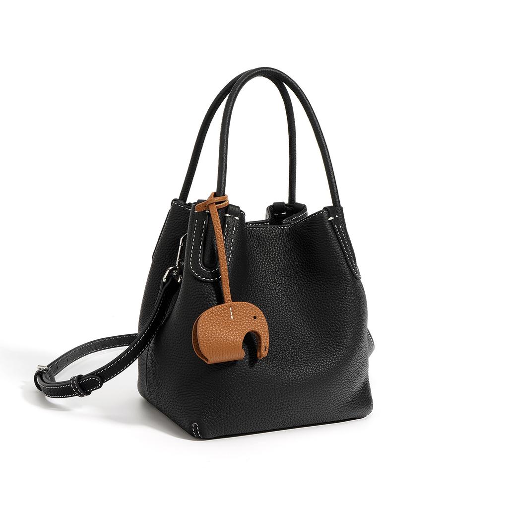 Style Textured Top Layer Cowhide Vegetable Basket Bag Simple And Versatile Mobile Phone Crossbody Bag Commuting Single Shoulder Bucket Bag