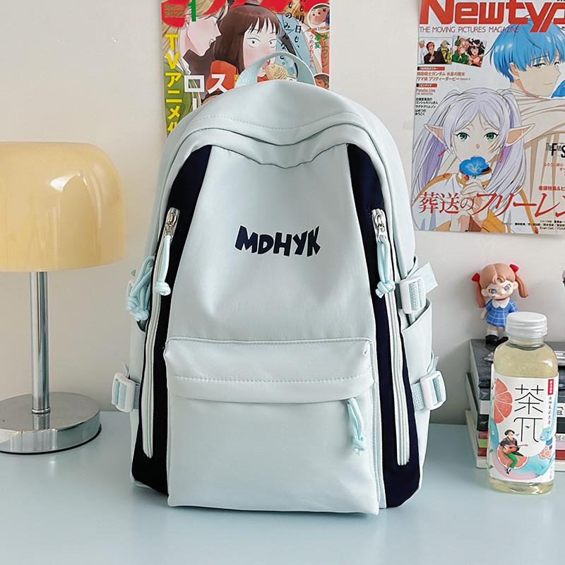 Nylon Backpack For Teens With Colorful Splicing And Letter Print For Daily Use