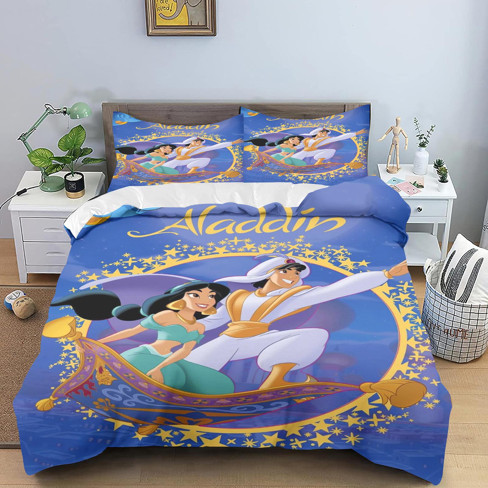 Duvet Cover Cartoon 2/3-Piece Aladdin s Lamp Set Children Cute Polyester Soft Breathable Comforter Animation Bedding 135x200cm