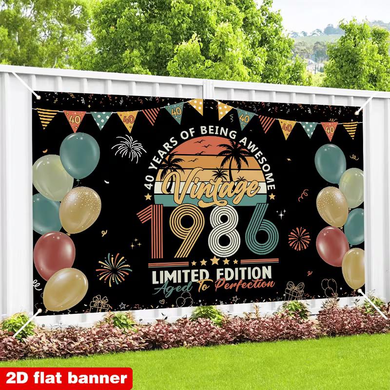 2D Black Vintage Style 1986 40th Birthday Photo Booth Backdrop