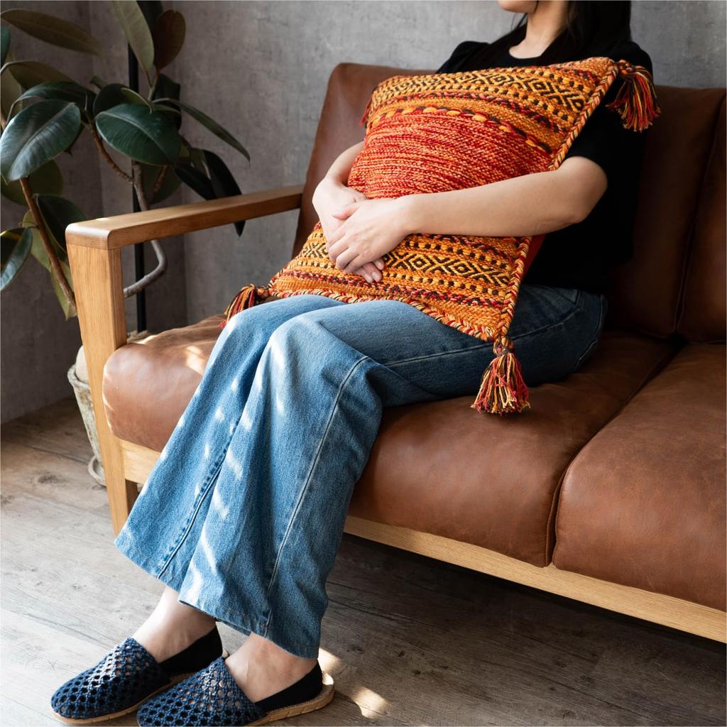 Sayan Sayan Handwoven Indian Kilim Cushion Rust Asian Cover, 45x45cm, (Orange),