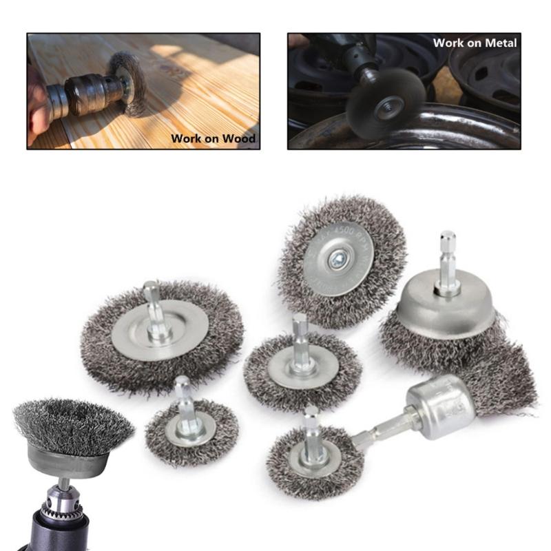 Hex Shank Steel Wire Wheel Brush Ideal For Metal Rusts Removal And Welding Spots Cleaning Tool 1/4Inch Hexagonal Handle