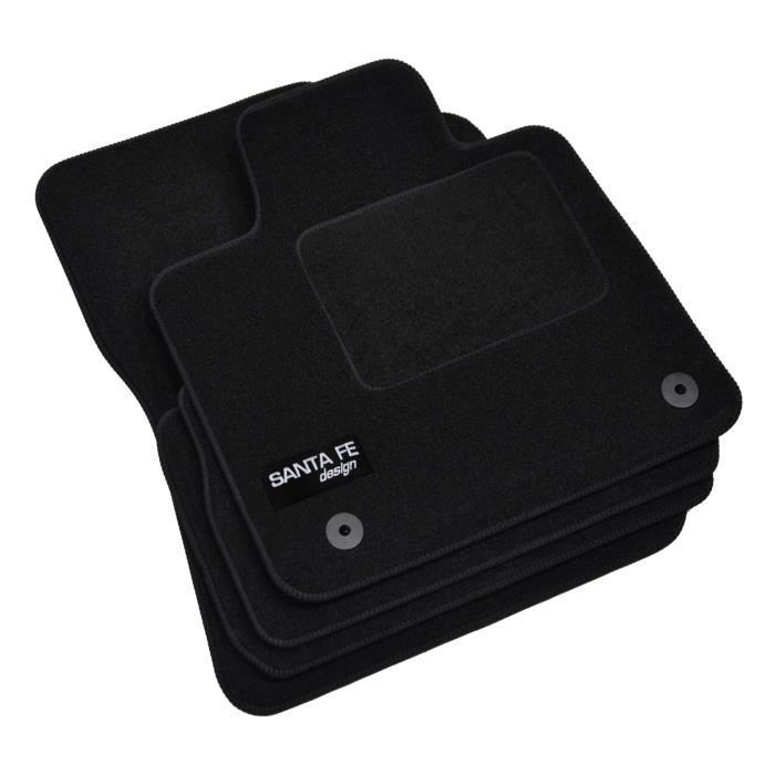 Tapis de sol - Logo - Hyundai Santa Fe - Velours noir - 4 pièces - Antidérapant et imperméable