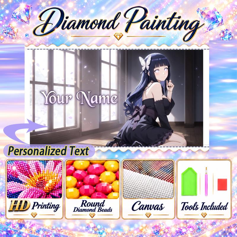 Personalized Hinata Hyuga Diamond Art Custom Name 5D Diamond Painting Full Drill DIY Craft