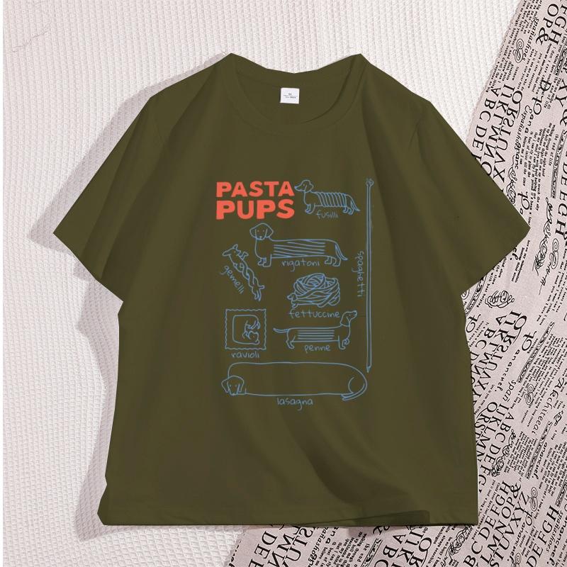 T-shirt Pasta Pups Donna Unisex Divertente Dachshund Magliette Cibo Italiano Manica Corta T-shirt Casual Girocollo Manica Corta