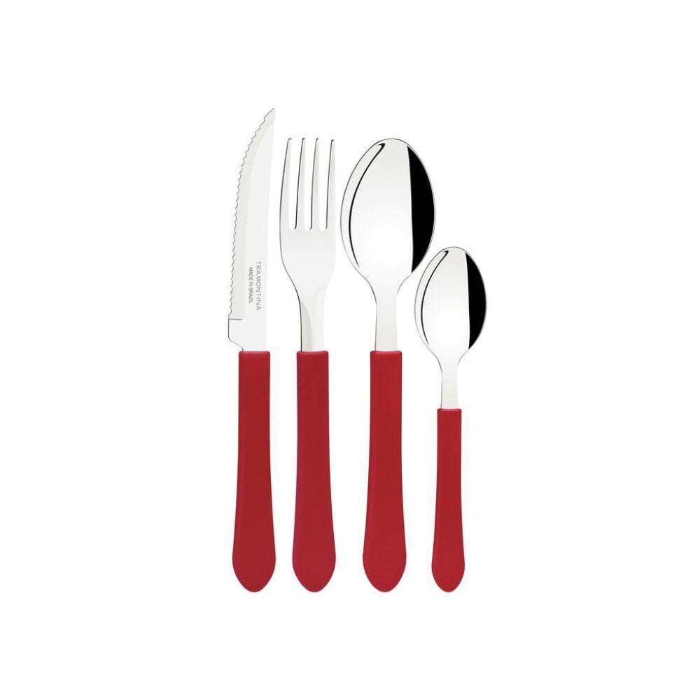 TRAMONTINA Rehme Tableware Set of Dishwasher Lightweight Stainless Steel Perfect for Outdoor and Home Made In Product Number TRAMONTINA 24, Red, Safe,